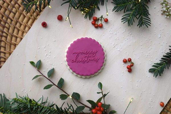 Whimsical merry Christmas cookie embosser