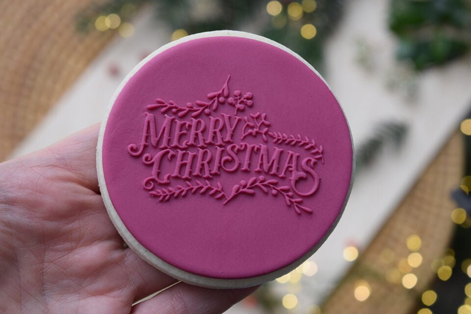 Traditional merry Christmas cookie embosser